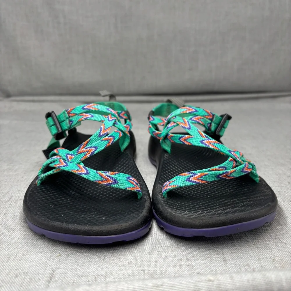 Chaco Kids Z1 Ecotread Strappy Sandals Green Purple Geometric Unisex Kids Size 6